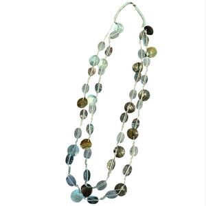 Sea Glass & Shell Long Double Stand Artisan Beach Necklace in Aquamarine Color